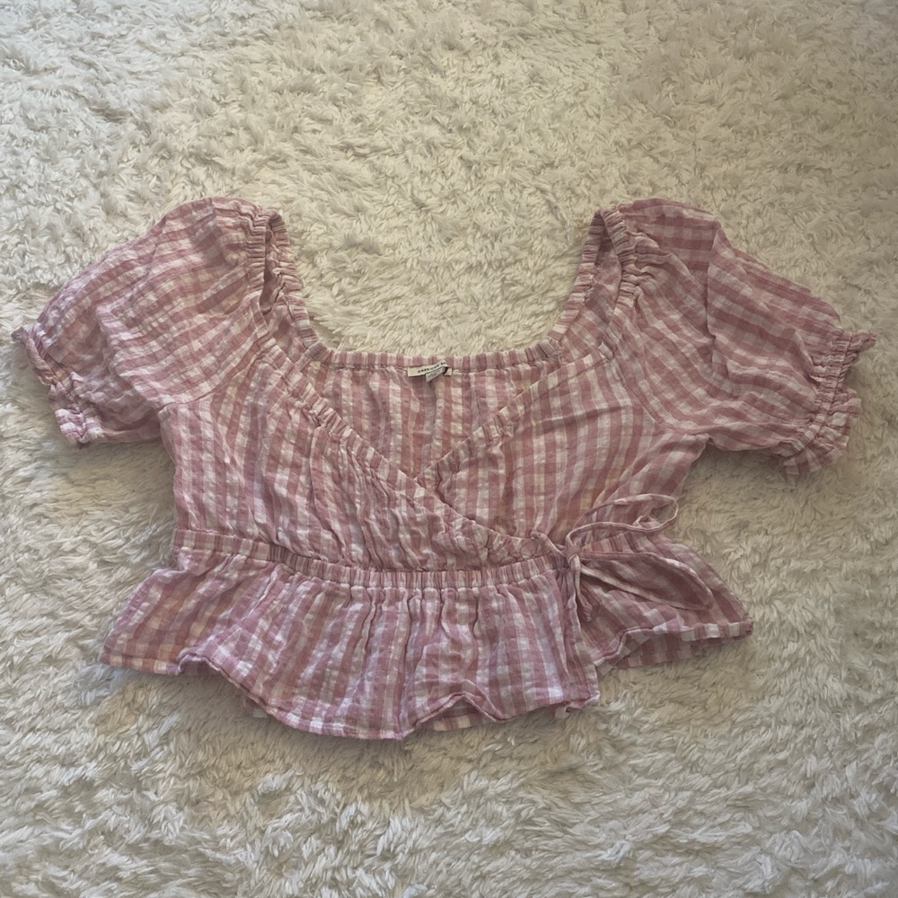 American eagle pink gingham picnic crop top